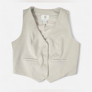 House of Harlow 1960 Cream Ivory Corduroy-like V-neck Button Up Sleeveless Vest
